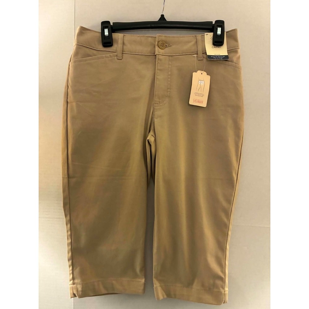 St John's Bay Womens 4P Capri Pants Khaki Stretch Slimming Cropped